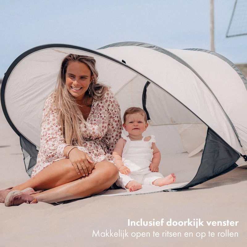 Deryan Luxuriöses Pop Up Strandzelt XXL - Anti-UV 50+ - Creme