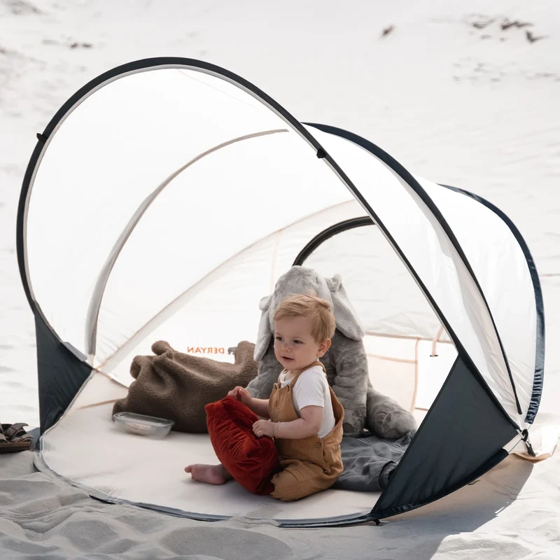 Deryan Luxuriöses Pop Up Strandzelt XXL - Anti-UV 50+ - Creme