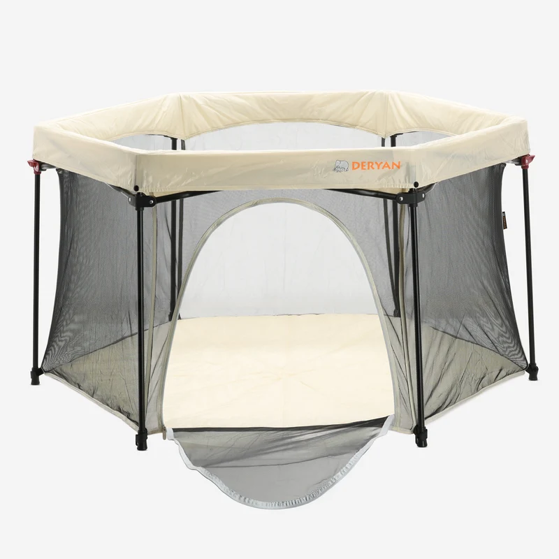 Deryan Tragbares Laufgitter - Creme - Feste Matratzenbasis - Reisebox - Campingbett