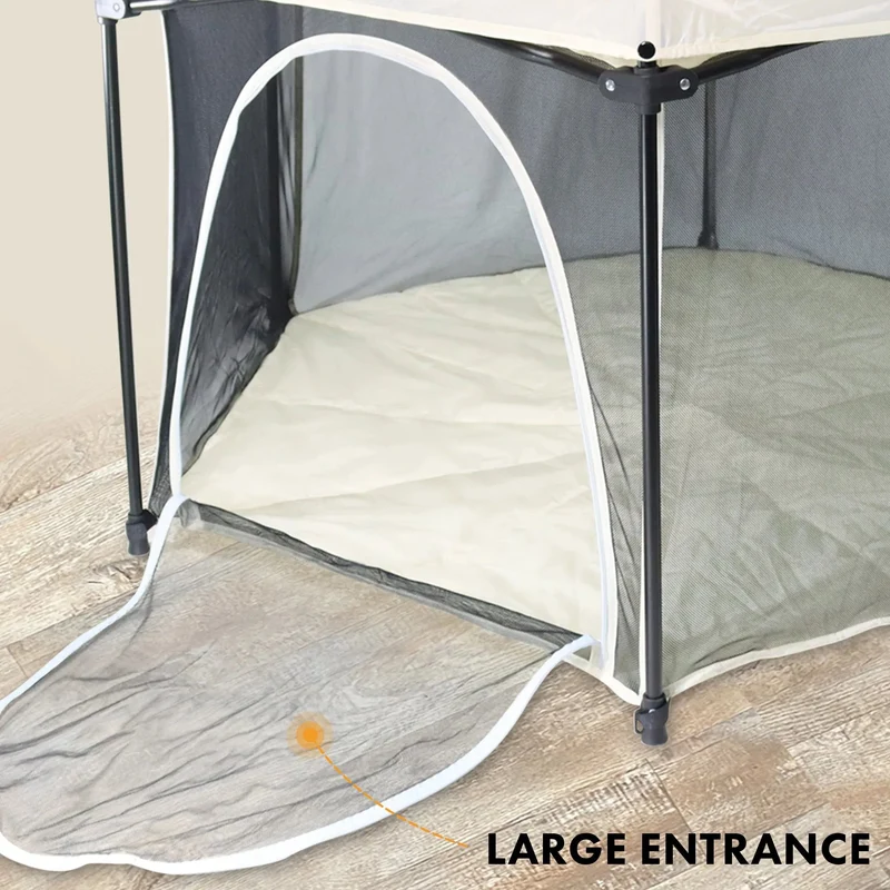 Deryan Tragbares Laufgitter - Creme - Feste Matratzenbasis - Reisebox - Campingbett