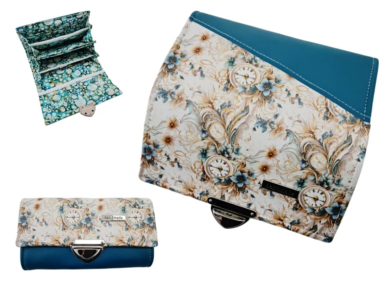 Geldbörse Uhren Blumen petrol von Atelier MiaMia