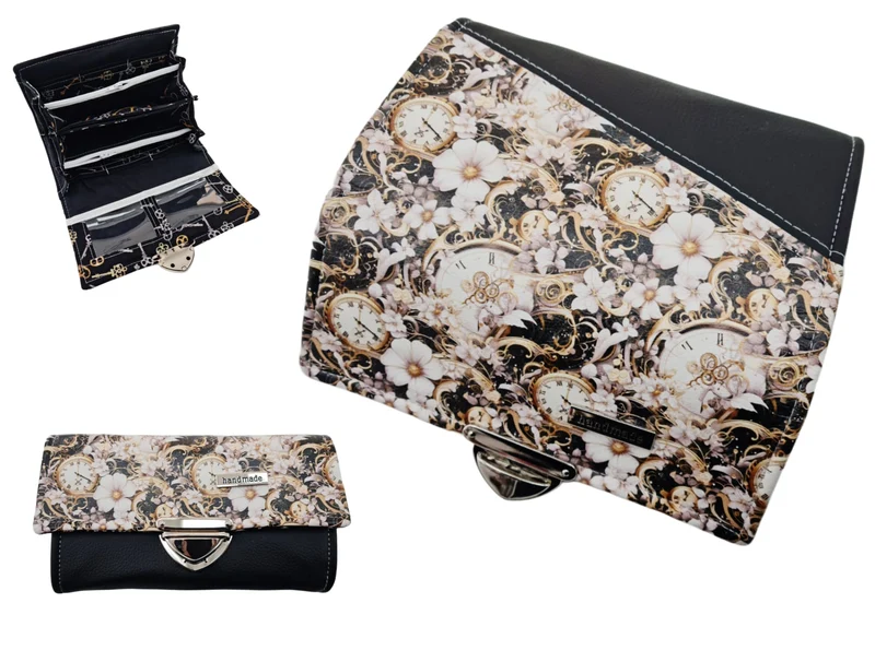 Geldbörse Uhren Blumen schwarz von Atelier MiaMia