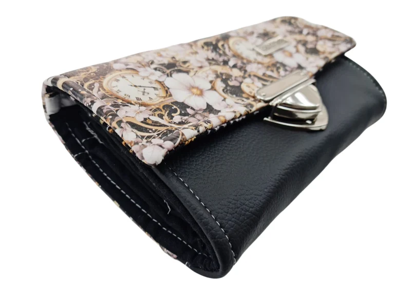 Geldbörse Uhren Blumen schwarz von Atelier MiaMia