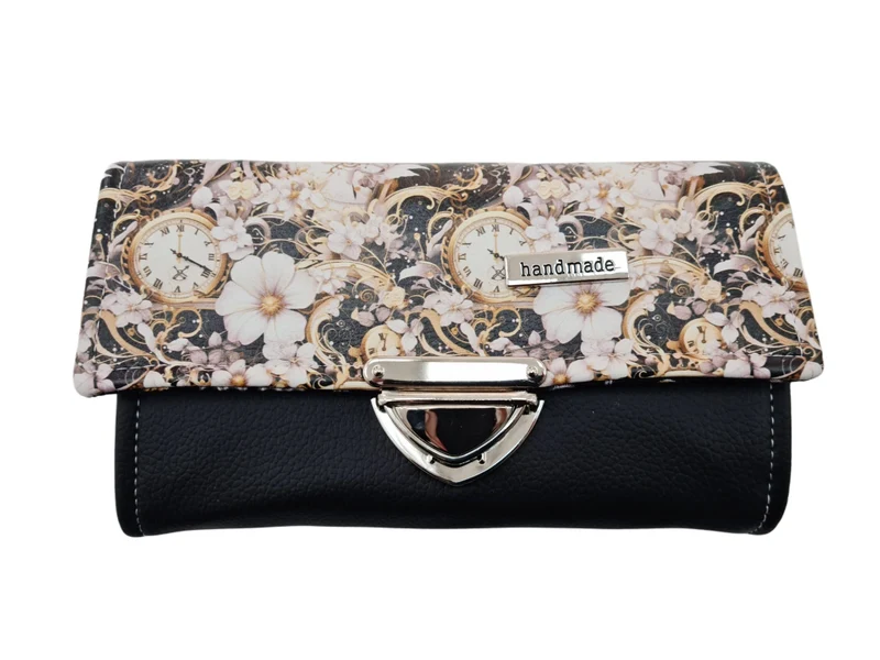Geldbörse Uhren Blumen schwarz von Atelier MiaMia