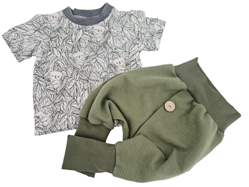 Coole Pumphose/Babyset mit Knopf – Olive, Größe bis 140 – Handmade