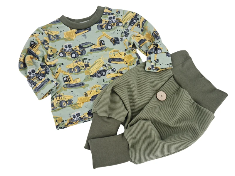 Coole Pumphose/Babyset mit Knopf – Olive, Größe bis 140 – Handmade