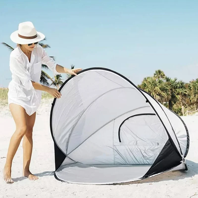 Deryan Luxuriöses Pop Up Strandzelt XXL - Anti-UV 50+ - Silber