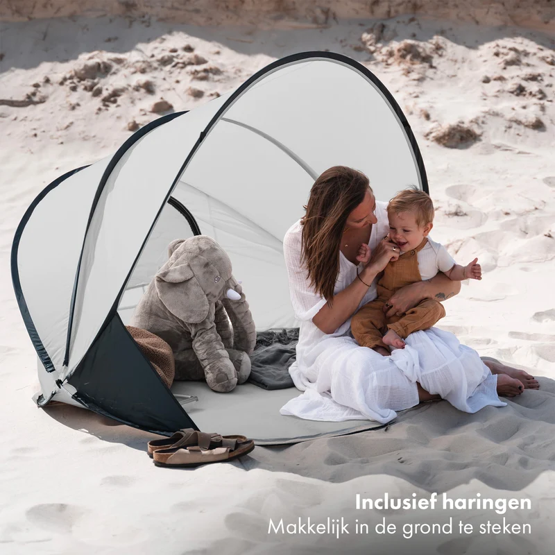 Deryan Luxuriöses Pop Up Strandzelt XXL - Anti-UV 50+ - Silber