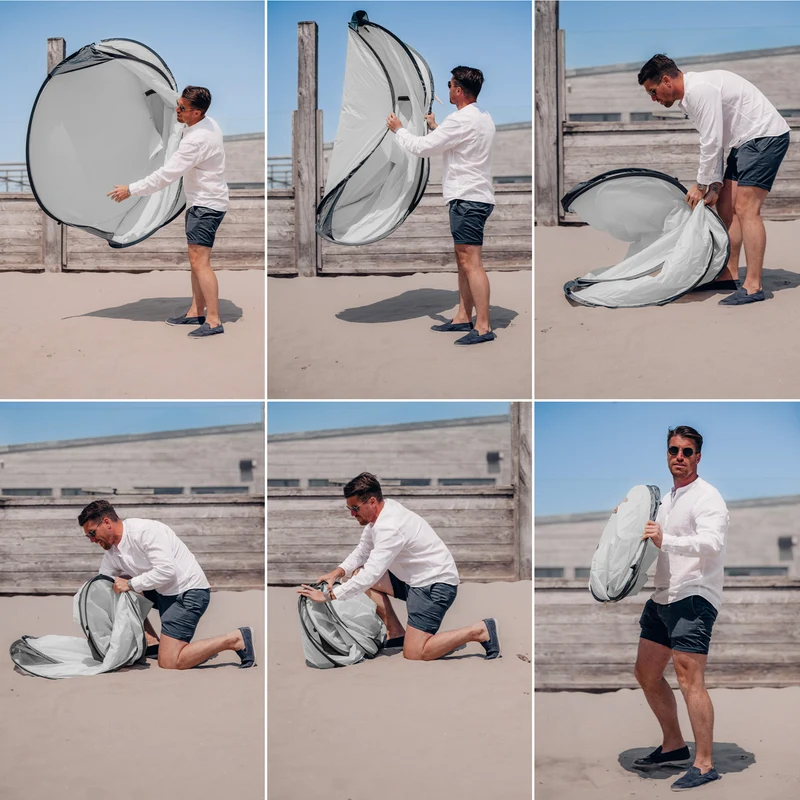 Deryan Luxuriöses Pop Up Strandzelt XXL - Anti-UV 50+ - Silber