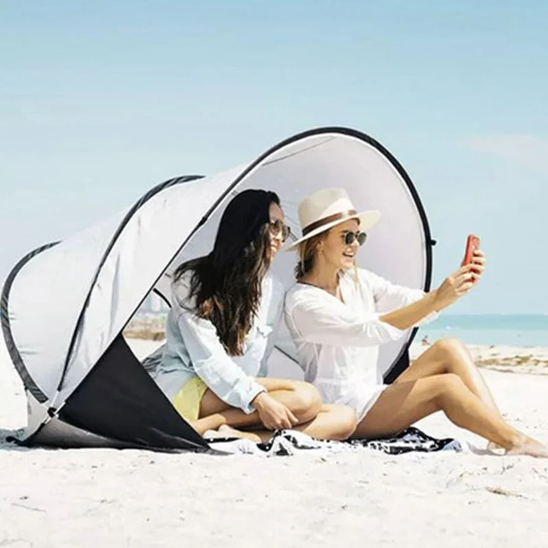 Deryan Luxuriöses Pop Up Strandzelt XXL - Anti-UV 50+ - Silber