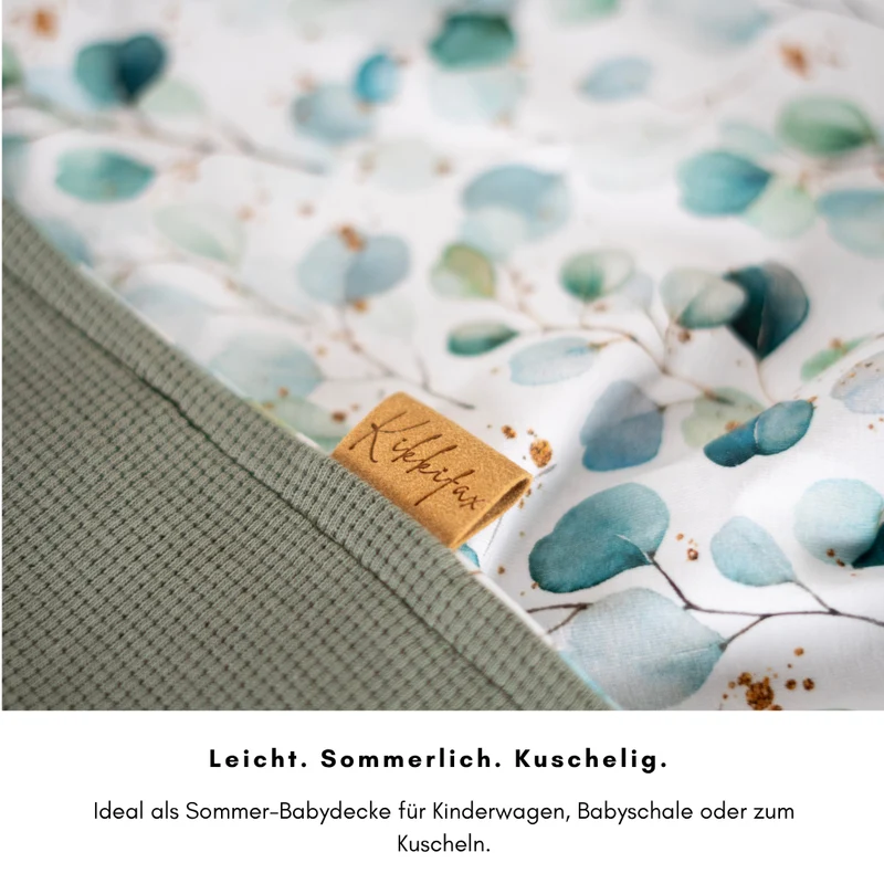 Babydecke Waffeljersey & Jersey - Eukalyptus 100×70 cm – Sommerdecke für Kinderwagen, Babyschale & Zuhause