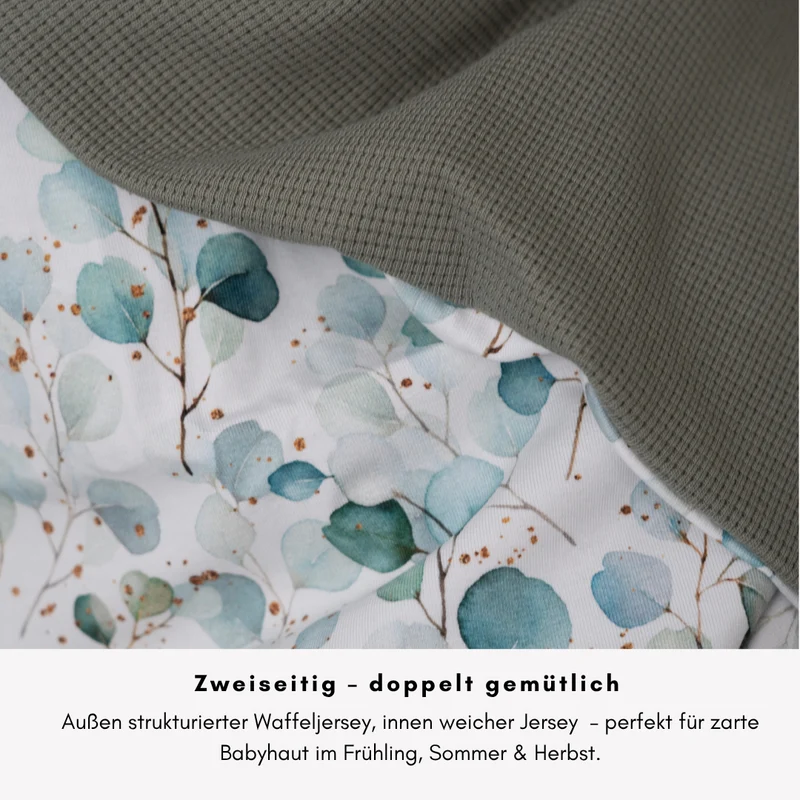 Babydecke Waffeljersey & Jersey - Eukalyptus 100×70 cm – Sommerdecke für Kinderwagen, Babyschale & Zuhause
