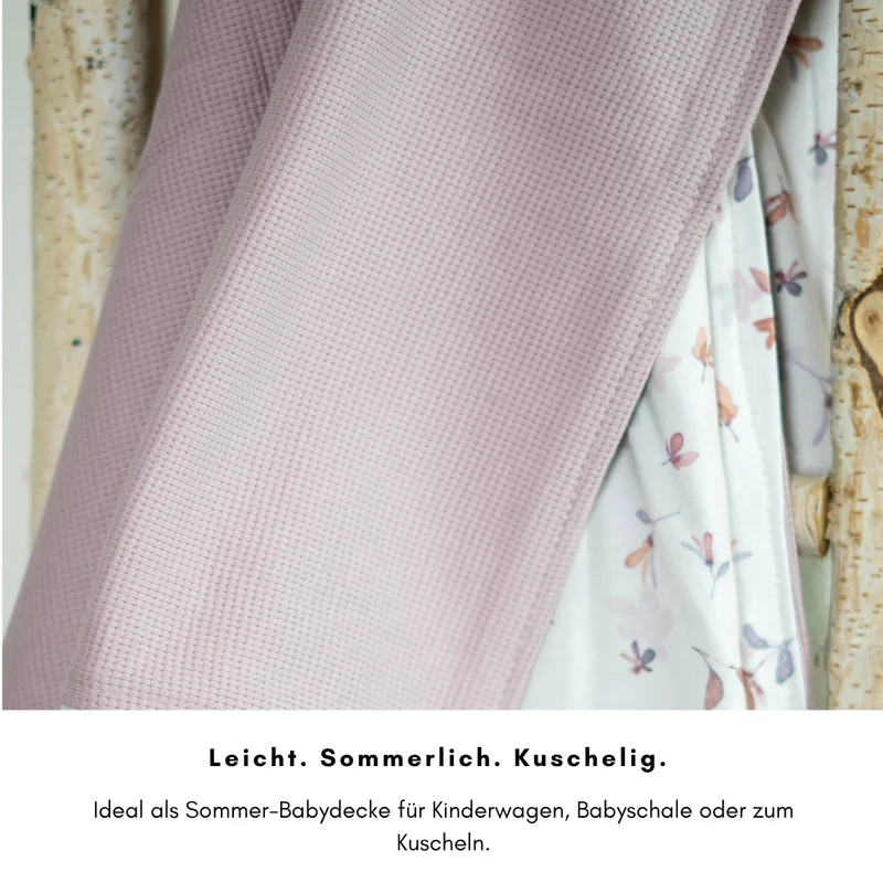 Babydecke Waffeljersey & Jersey - rosa 100×70 cm – Sommerdecke für Kinderwagen, Babyschale & Zuhause