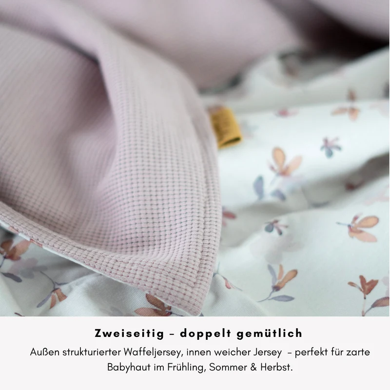 Babydecke Waffeljersey & Jersey - rosa 100×70 cm – Sommerdecke für Kinderwagen, Babyschale & Zuhause