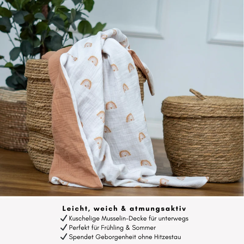 Musselin-Set für sonnige Abenteuer – Decke & Sonnenschutz im passenden Design