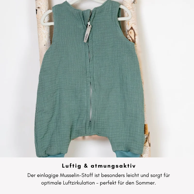 Musselin-Schlafsack mit Füßen – Für kleine Entdecker mit Freiheitsdrang "Mint"