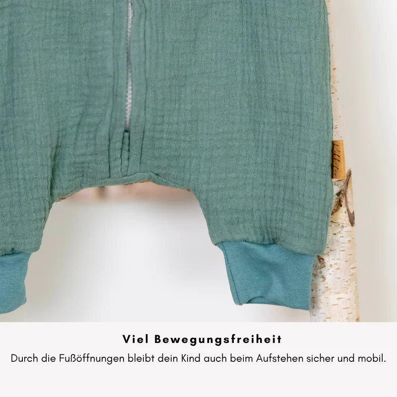 Musselin-Schlafsack mit Füßen – Für kleine Entdecker mit Freiheitsdrang "Mint"