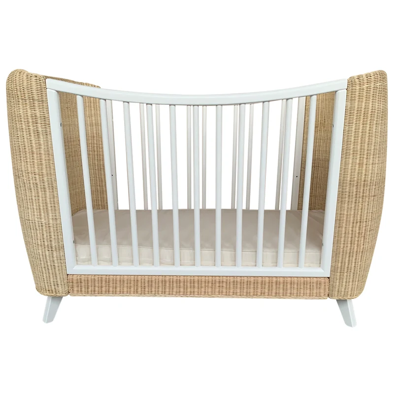 Mitwachsendes Babybett Coquillage aus Rattangeflecht & Holz