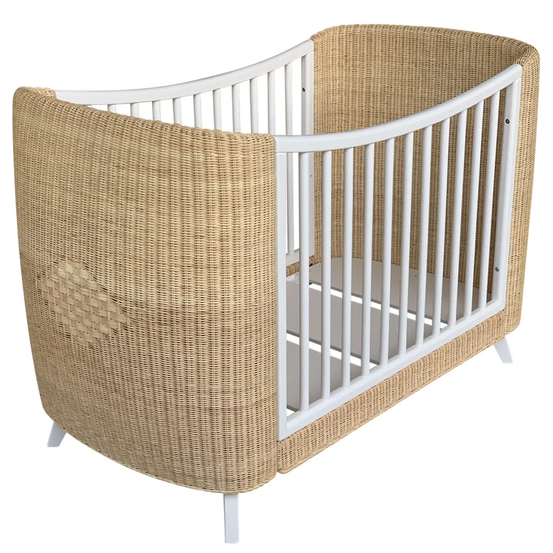 Mitwachsendes Babybett Coquillage aus Rattangeflecht & Holz
