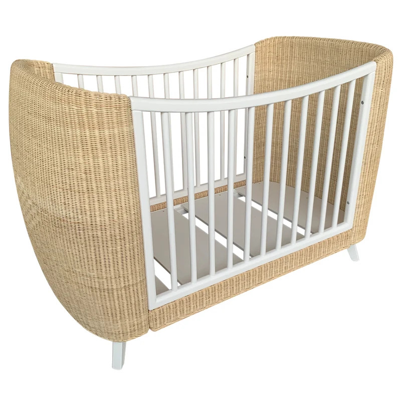 Mitwachsendes Babybett Coquillage aus Rattangeflecht & Holz