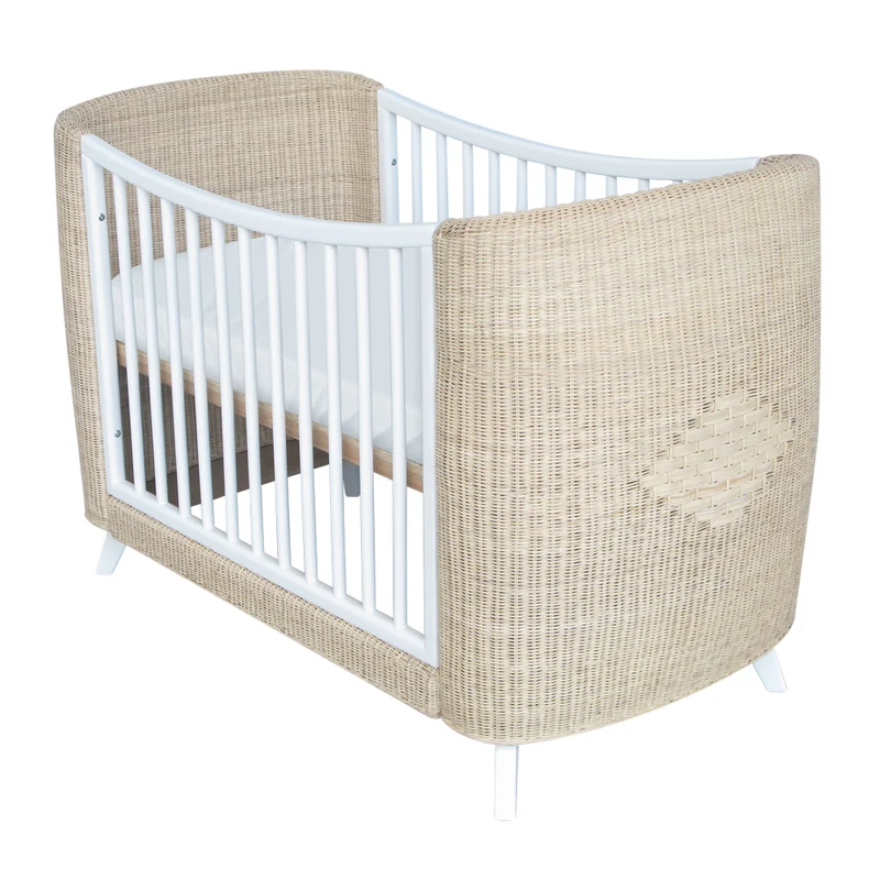 Mitwachsendes Babybett Coquillage aus Rattangeflecht & Holz