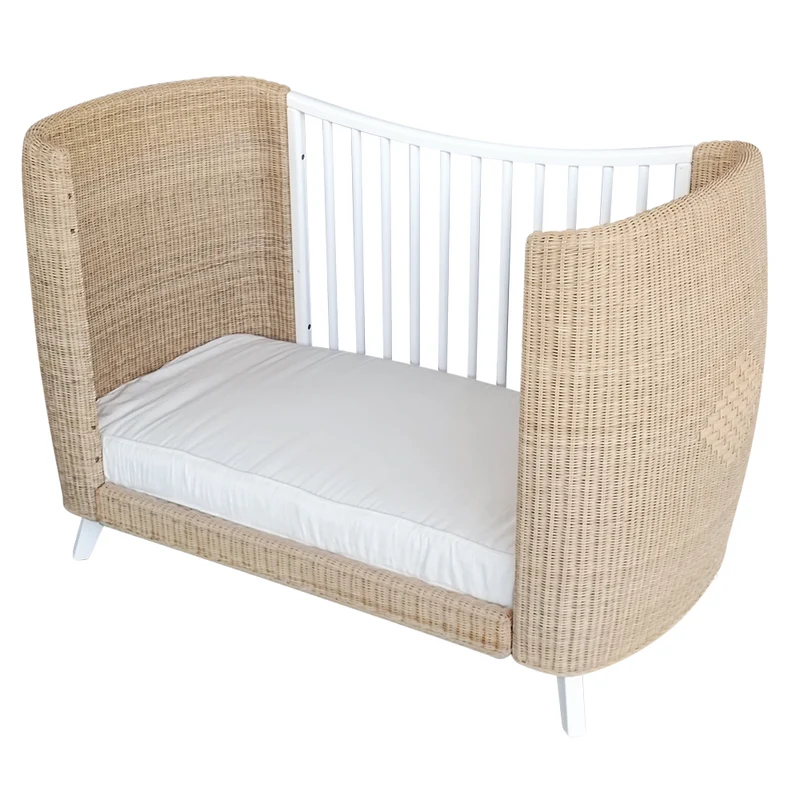 Mitwachsendes Babybett Coquillage aus Rattangeflecht & Holz