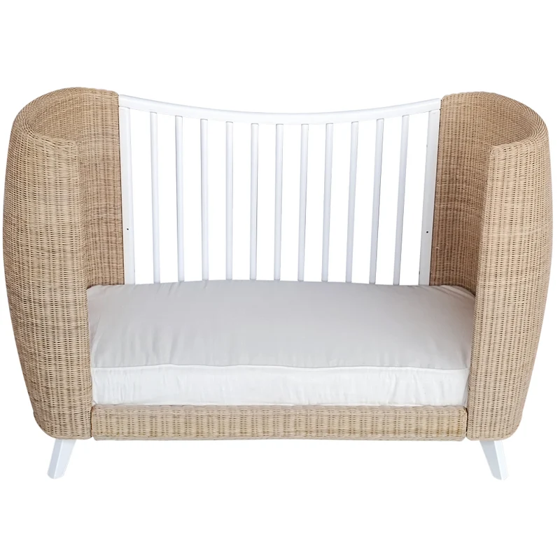 Mitwachsendes Babybett Coquillage aus Rattangeflecht & Holz