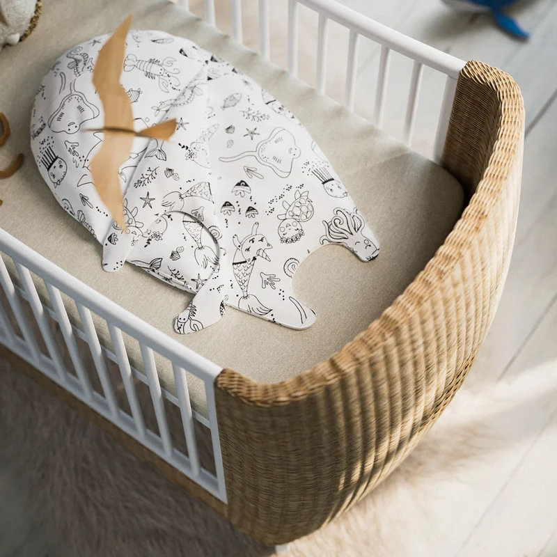 Mitwachsendes Babybett Coquillage aus Rattangeflecht & Holz