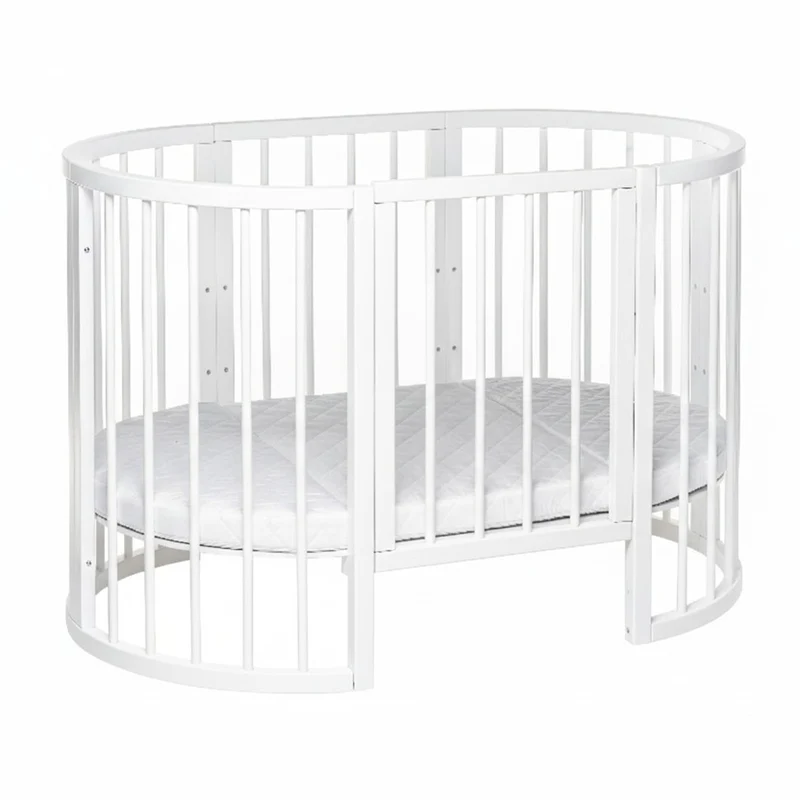 5in1 Babybett Beistellbett Olly aus Buchenholz mit Matratze, Weiß