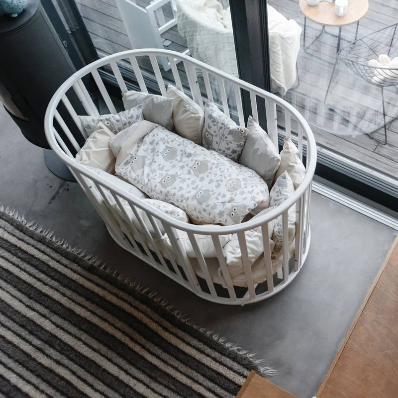 5in1 Babybett Beistellbett Olly aus Buchenholz mit Matratze, Weiß