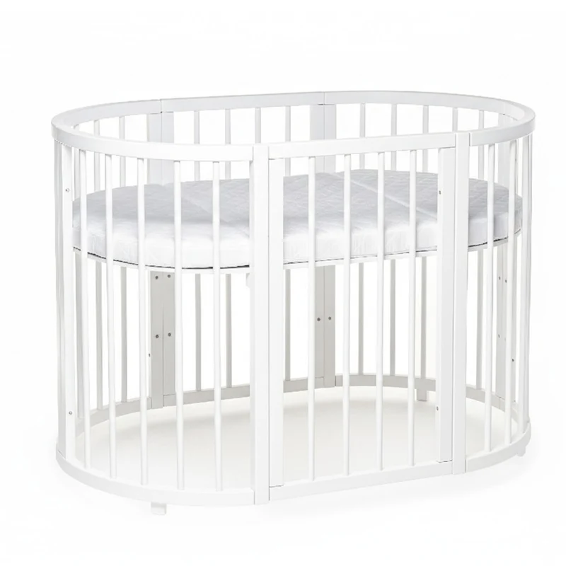 5in1 Babybett Beistellbett Olly aus Buchenholz mit Matratze, Weiß