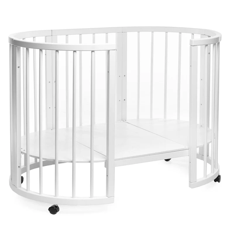 5in1 Babybett Beistellbett Olly aus Buchenholz mit Matratze, Weiß