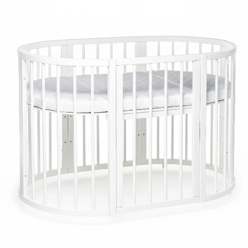 5in1 Babybett Beistellbett Olly aus Buchenholz mit Matratze, Weiß