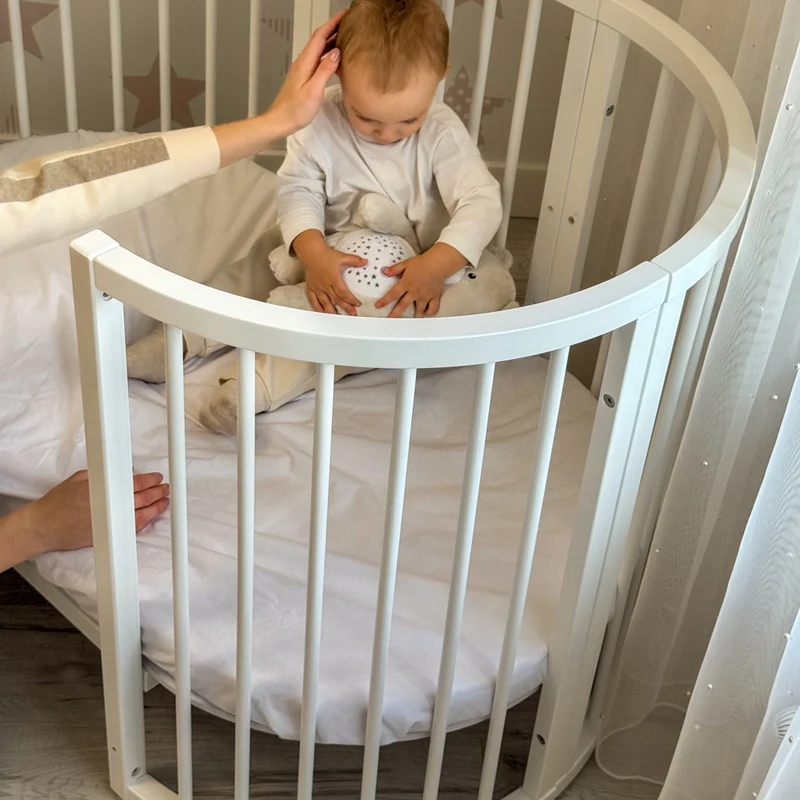 5in1 Babybett Beistellbett Olly aus Buchenholz mit Matratze, Weiß