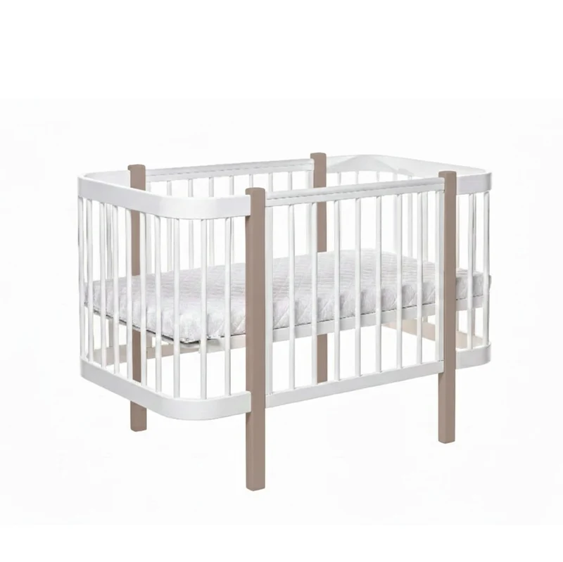 Babybett Beistellbett Elly aus Buchenholz mit Matratze, Weiß/Cappucino