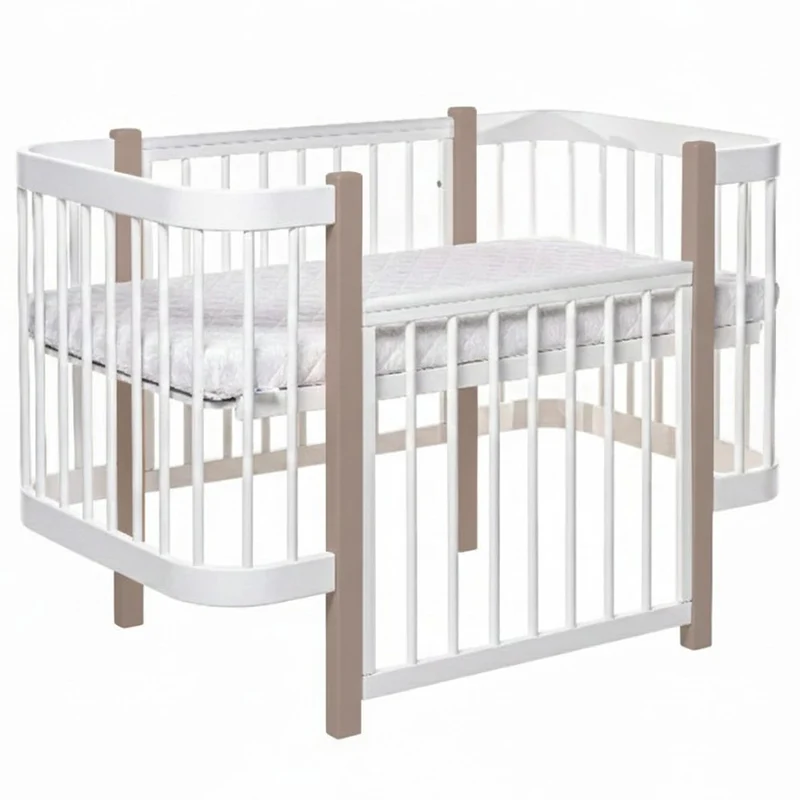Babybett Beistellbett Elly aus Buchenholz mit Matratze, Weiß/Cappucino