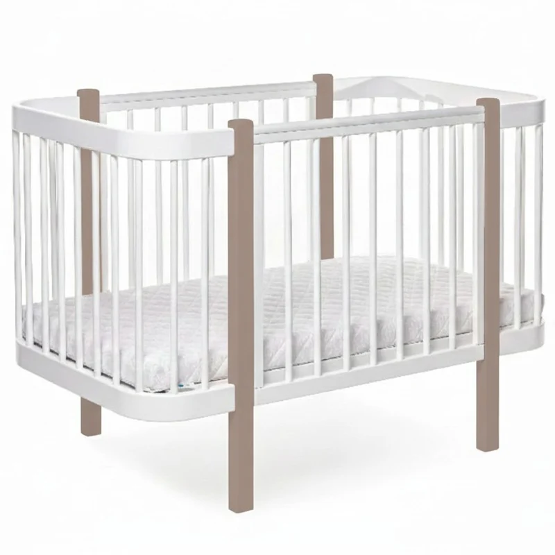 Babybett Beistellbett Elly aus Buchenholz mit Matratze, Weiß/Cappucino