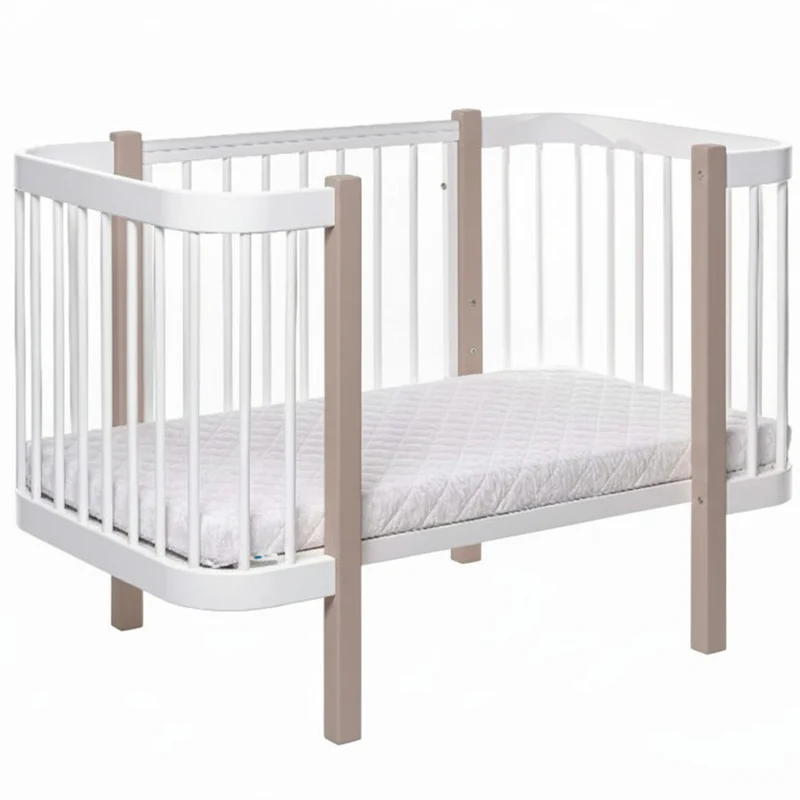 Babybett Beistellbett Elly aus Buchenholz mit Matratze, Weiß/Cappucino
