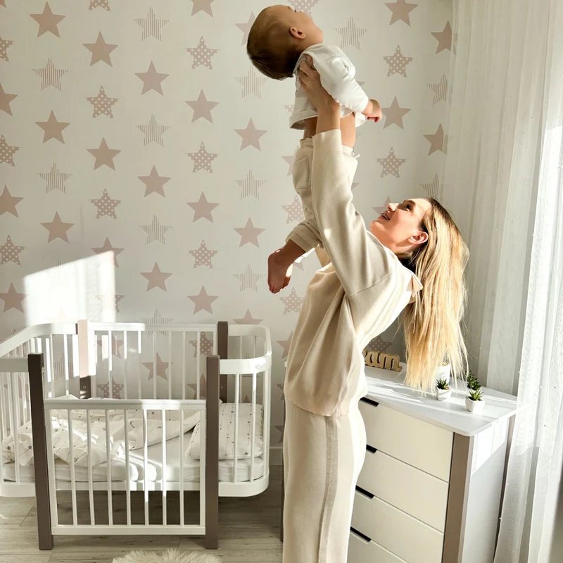 Babybett Beistellbett Elly aus Buchenholz mit Matratze, Weiß/Cappucino