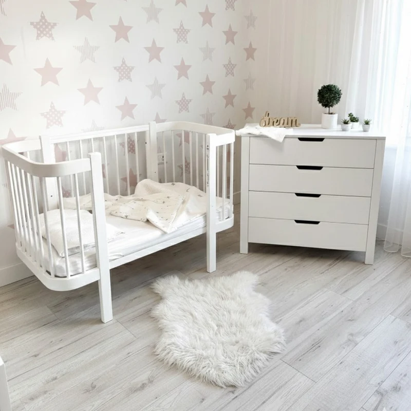 Babybett Beistellbett Elly aus Buchenholz mit Matratze, Weiß