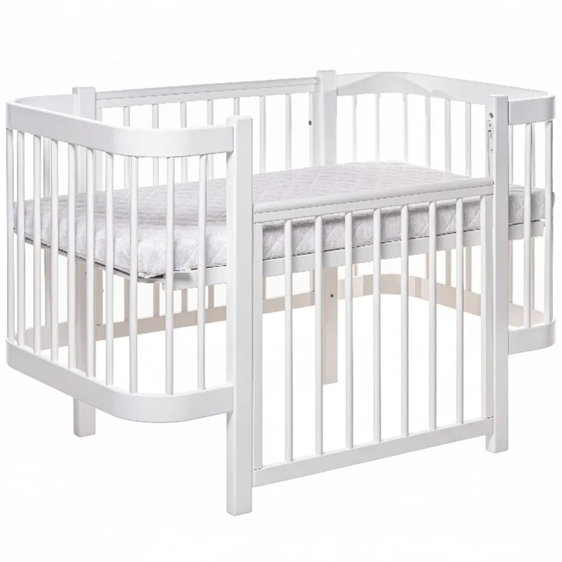 Babybett Beistellbett Elly aus Buchenholz mit Matratze, Weiß