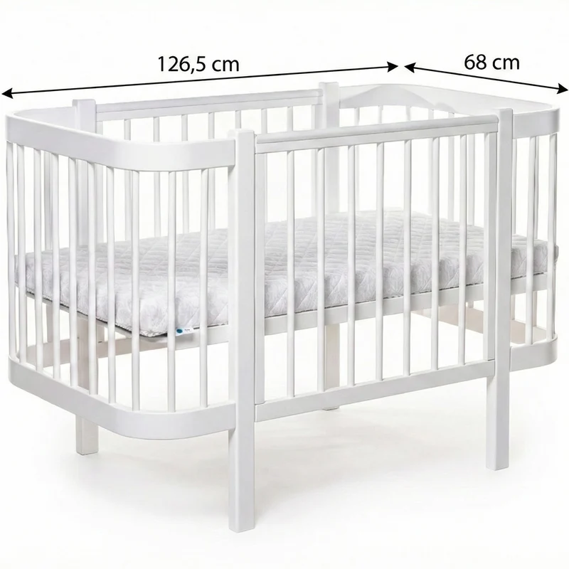 Babybett Beistellbett Elly aus Buchenholz mit Matratze, Weiß