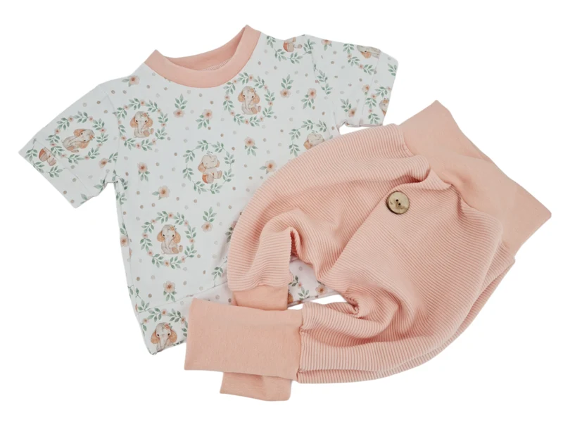 Coole Pumphose oder Babyset mit Knopf bis Gr. 140 gerippt aprico von Atelier MiaMia