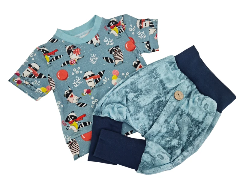 Coole Pumphose oder Babyset mit Knopf bis Gr. 140 blau von Atelier MiaMia