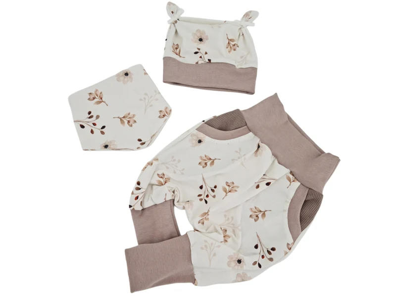 „Coole Pumphose oder Babyset (kurz & lang) – Blumen Beige“