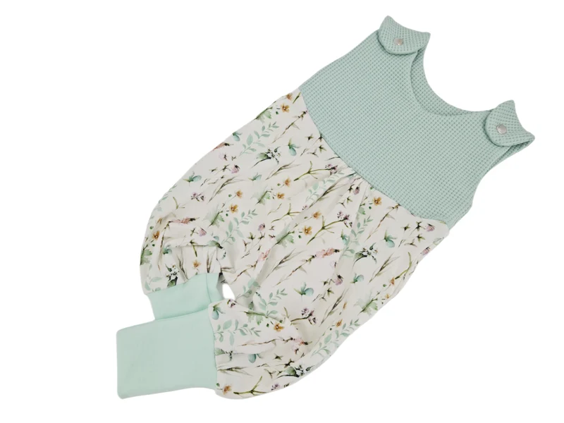 Mitwachs-Strampler | Babyset Mint Blumen – kurz & lang – bis Gr. 98 | Handmade