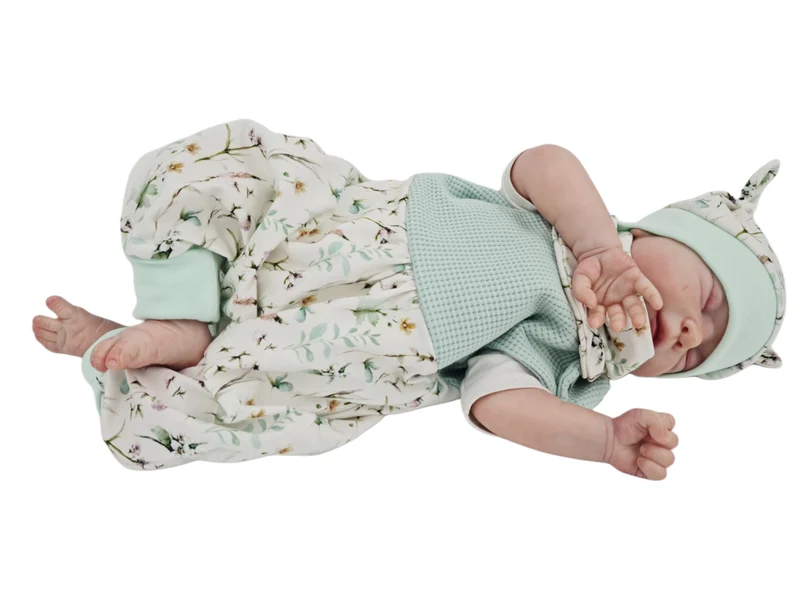 Mitwachs-Strampler | Babyset Mint Blumen – kurz & lang – bis Gr. 98 | Handmade