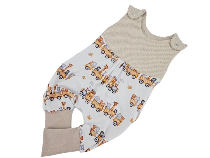 Mitwachs-Strampler | Babyset Zugmotiv – kurz & lang bis Gr. 98 | Handmade