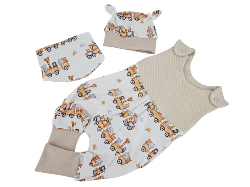 Mitwachs-Strampler | Babyset Zugmotiv – kurz & lang bis Gr. 98 | Handmade