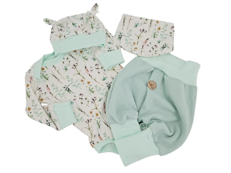 Mitwachs-Body | Babyset Blumen Muster – kurz & lang bis Gr. 98 | Handmade